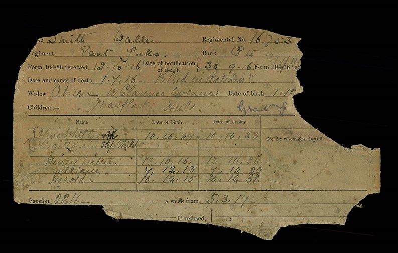 Walter Smith Pension Record Card