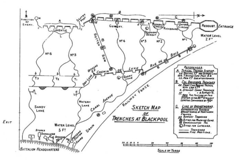 A Postcard From 1917 When The Trenches Had Been Rebranded, And A Map Showing Where The Site Was To Be Found.