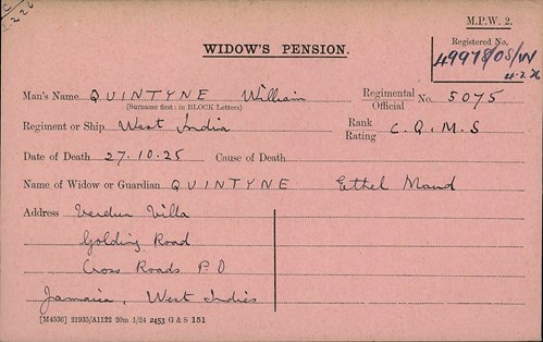 William Quintyne Pension Record Card