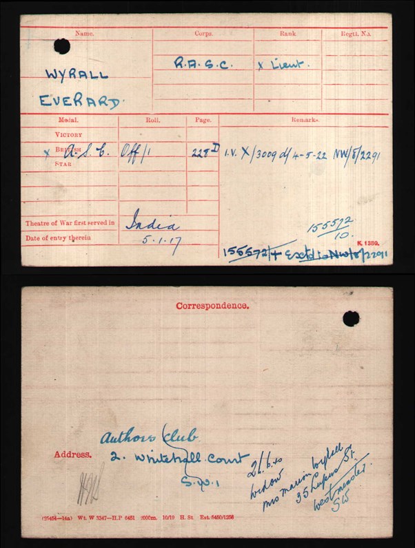 Wyrall's Medal Index Card