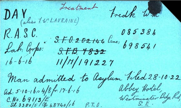 Treatment Card For Frederick William Day