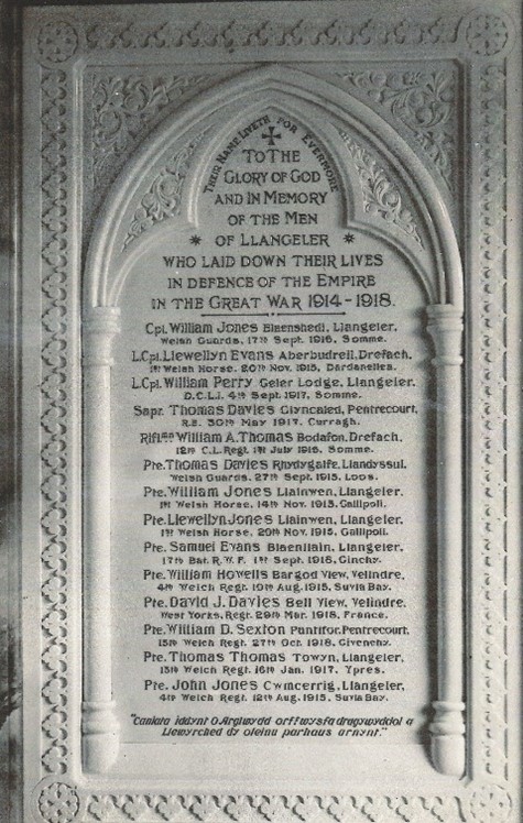 Parish Memorial Inside Llangeler Church