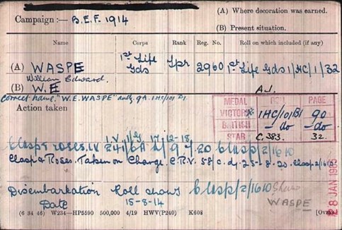 The Medal Index Card For William Waspe