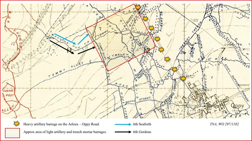 Trench Map Of Raid By 6Th Seaforth Highlanders And 6Th Gordon Highlanders, 9 July 1918.