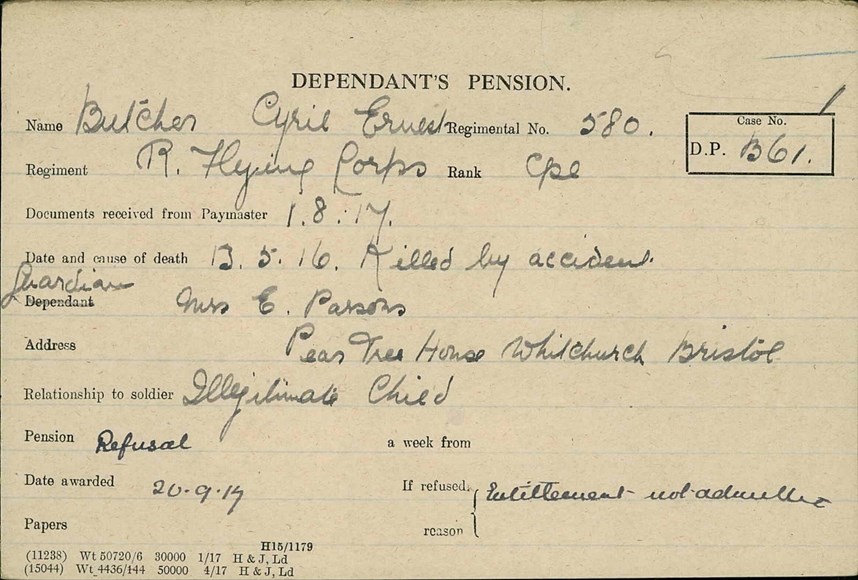 Cyril Butcher Pension Card