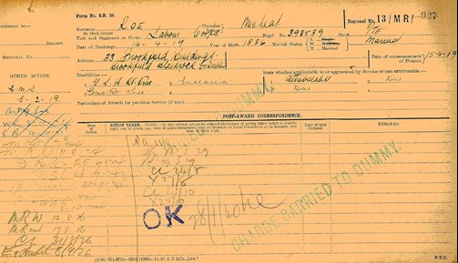 Ledger For Michael Roe Of The Labour Corps